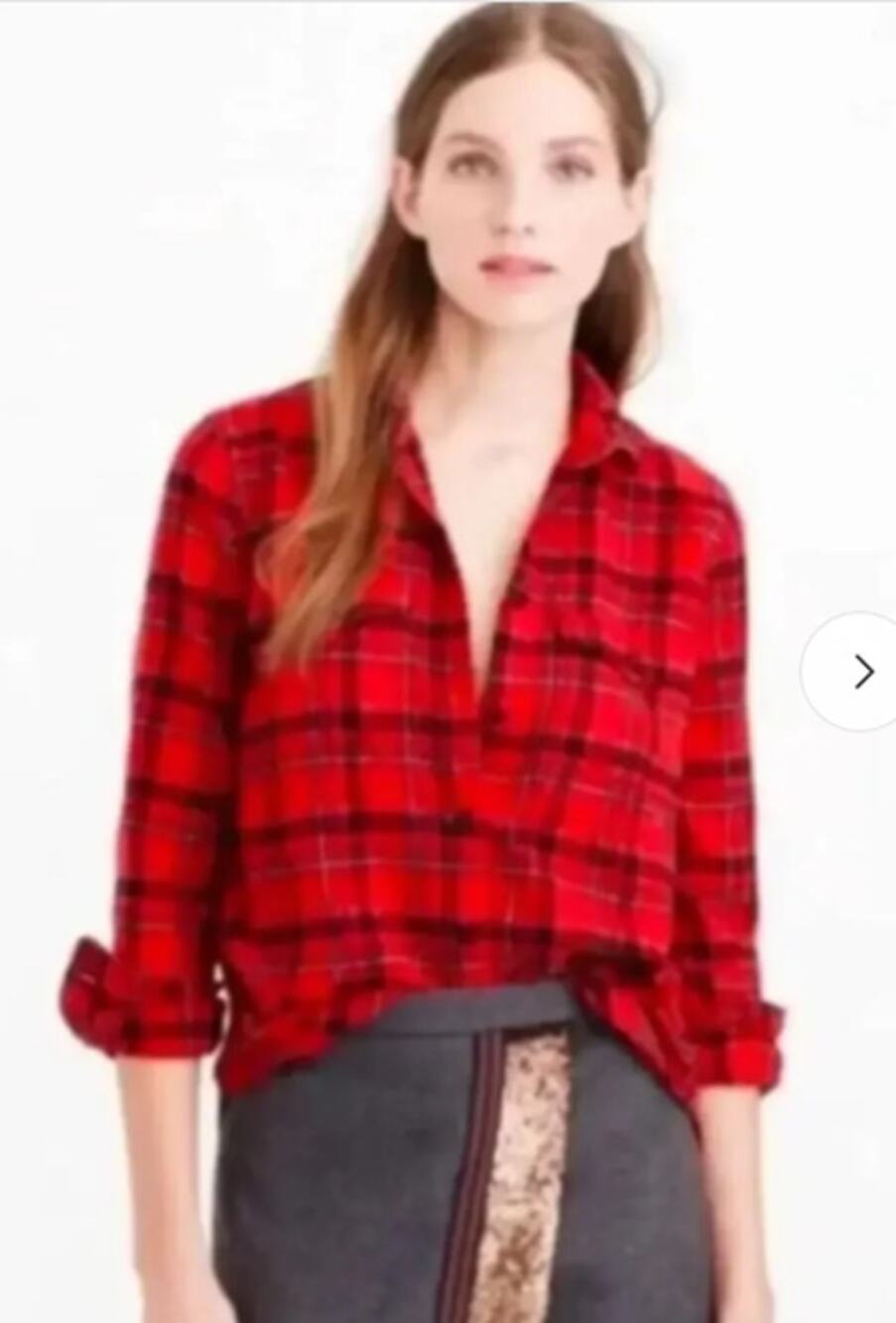 J. Crew Red and Black Windowpane Plaid Flannel Button Down Size 12